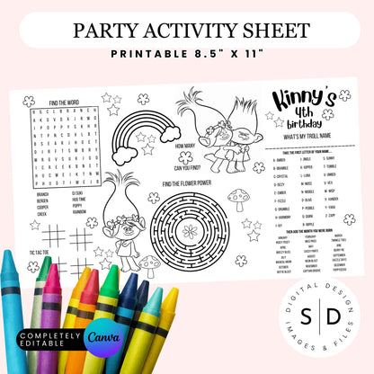 Trolls Party Activity Sheet