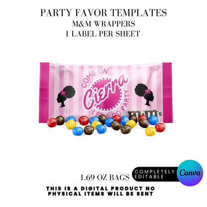 Come On Afro Barbie Birthday Party Favor Templates
