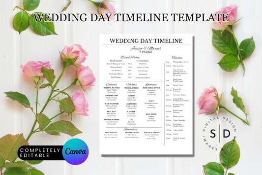 Wedding Day of Timeline Template