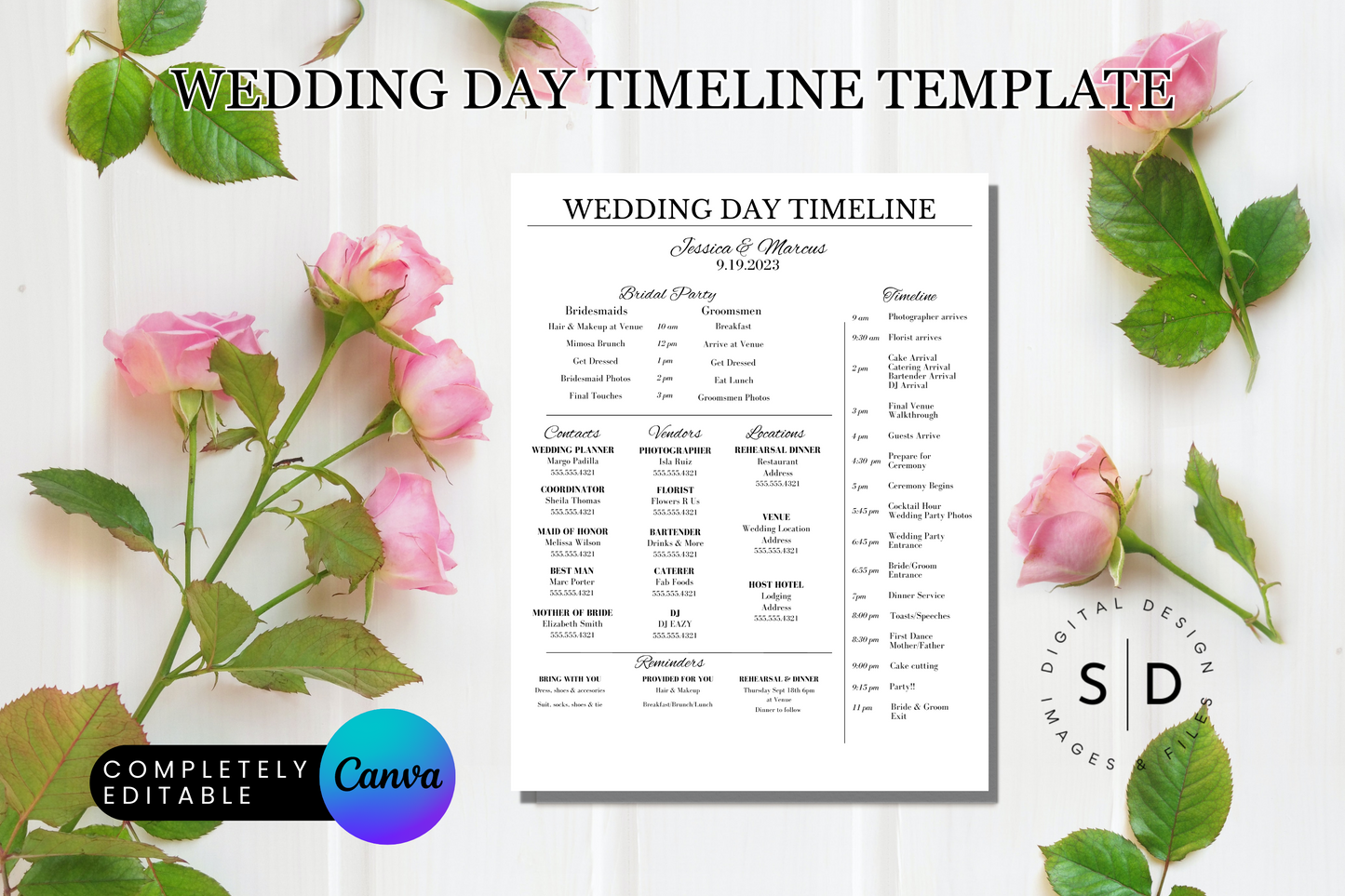 Wedding Day of Timeline Template