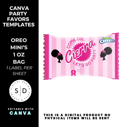 Come On Afro Barbie Birthday Party Favor Templates