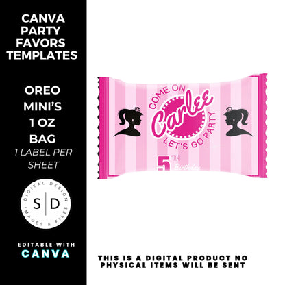 Come On Barbie Birthday Party Favor Templates