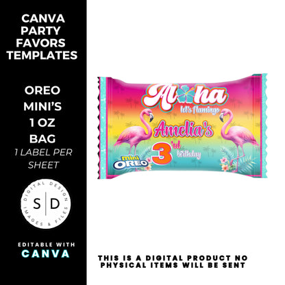 Aloha Let's Flamingo Birthday Party Favor Templates Bundle