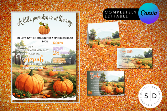 A Little Pumpkin Is On The Way Baby Shower invitation Bundle
