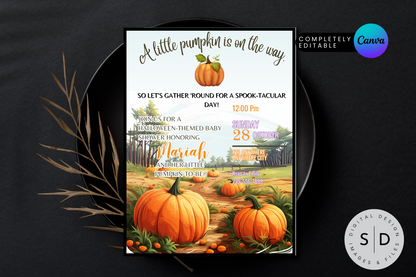 A little pumpkin is on the way Baby Shower invitation