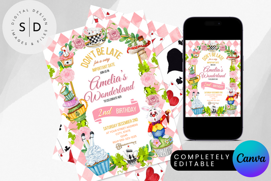 Alice In Wonderland Birthday Invitation Editable
