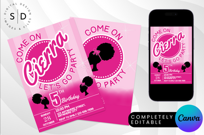 Come on Afro Barbie Party Invitation