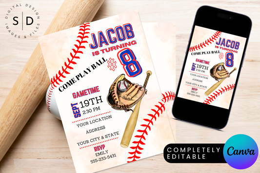 Come Play Ball Baseball Birthday Party Invitation