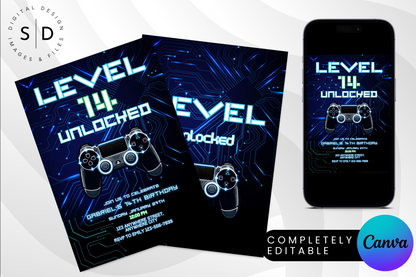 Level Unlocked Video Gamer Birthday Invitation