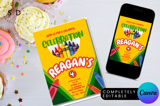Colorful Crayon Birthday Party Invitation