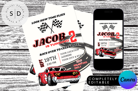 Time Flies Racecar Birthday Party Invitation