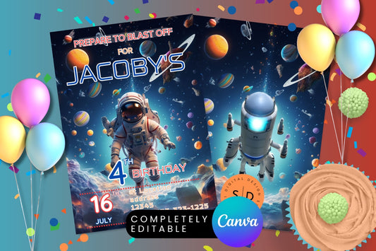 Blast into Space Astronaut Birthday Invitation