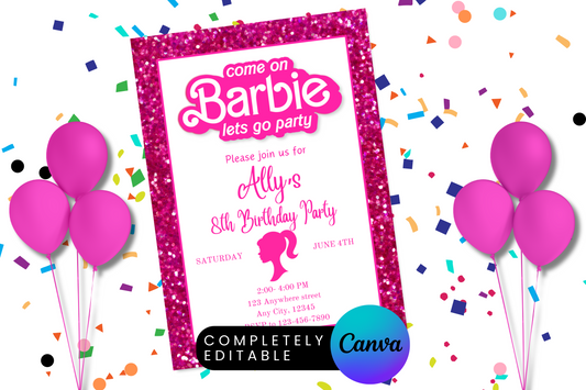 Come On Barbie Let's Go Party Invitation