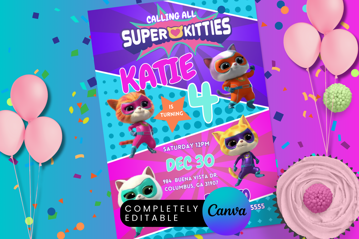 Super Kittie Birthday Invitation Template