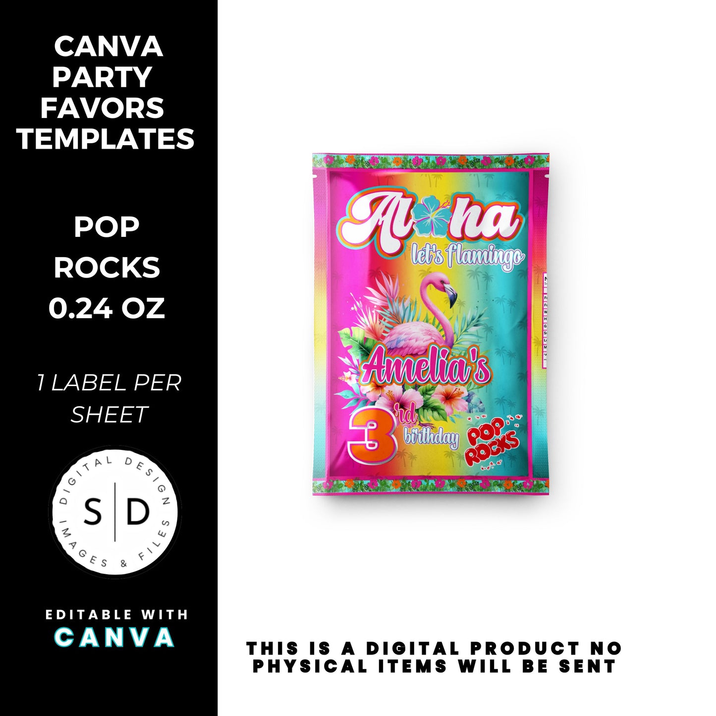 Aloha Let's Flamingo Birthday Party Favor Templates Bundle