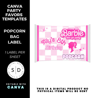 Let's Go Party Retro Barbie Birthday Party Favor Templates