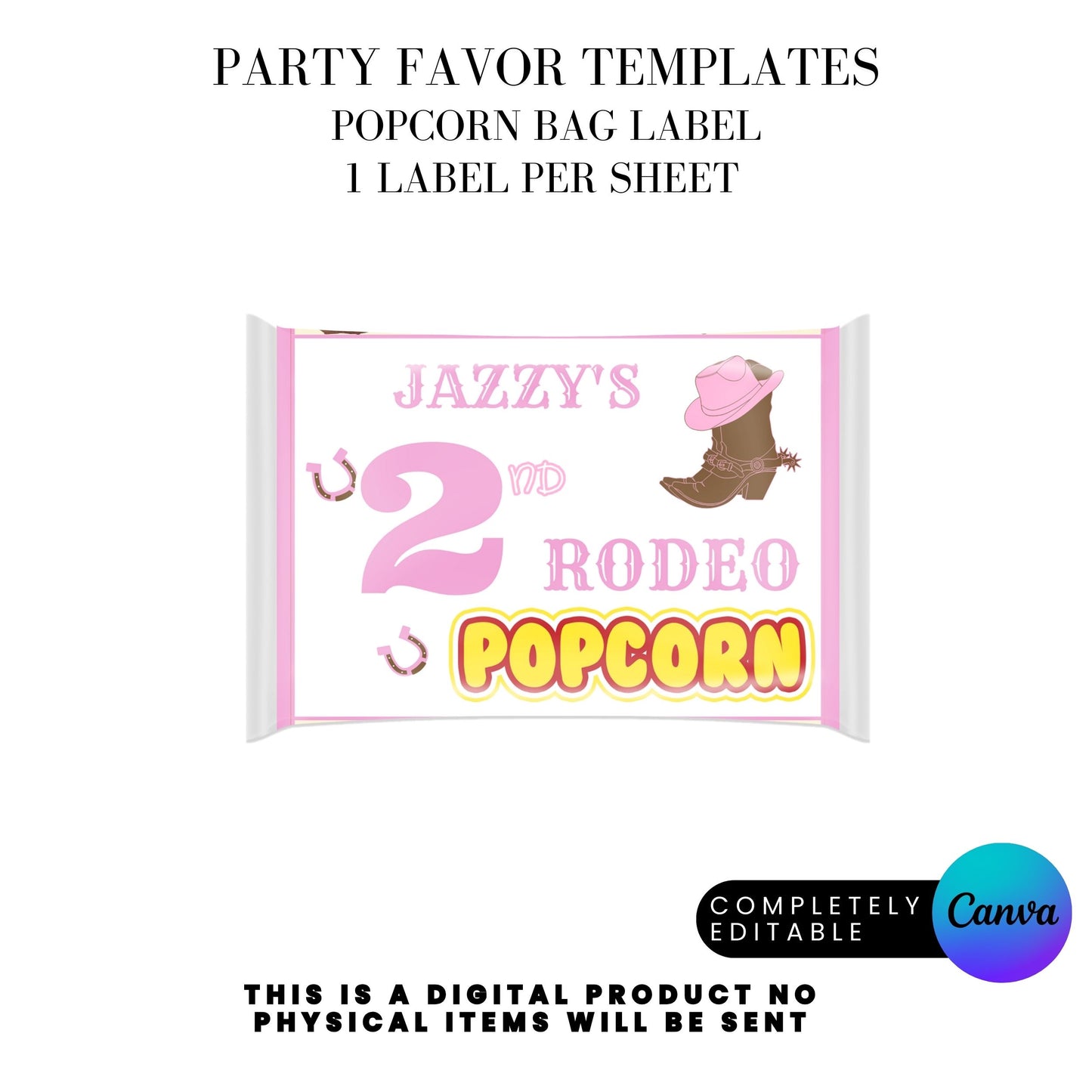 Pink Rodeo Birthday Party Favor Templates Bundle