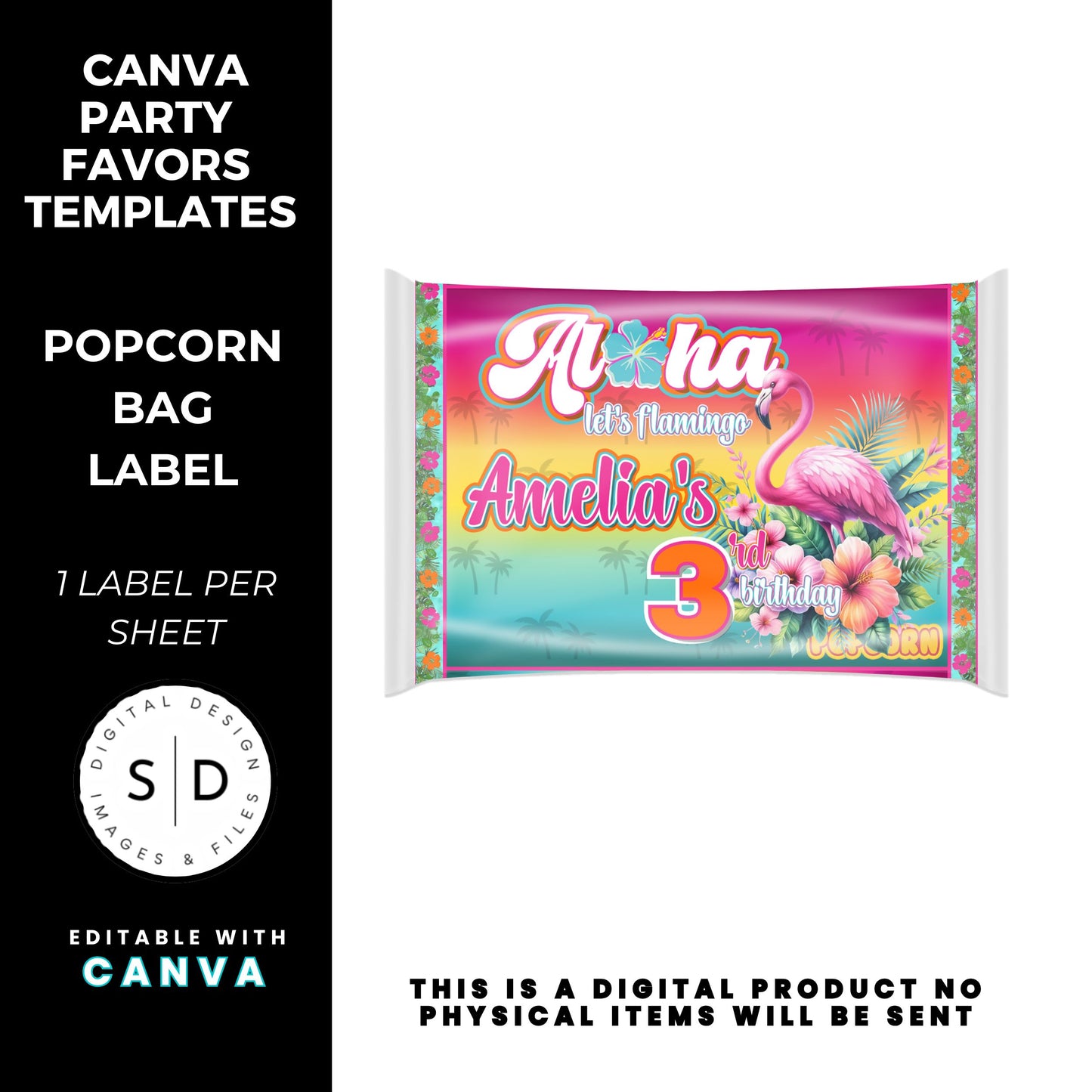 Aloha Let's Flamingo Birthday Party Favor Templates Bundle