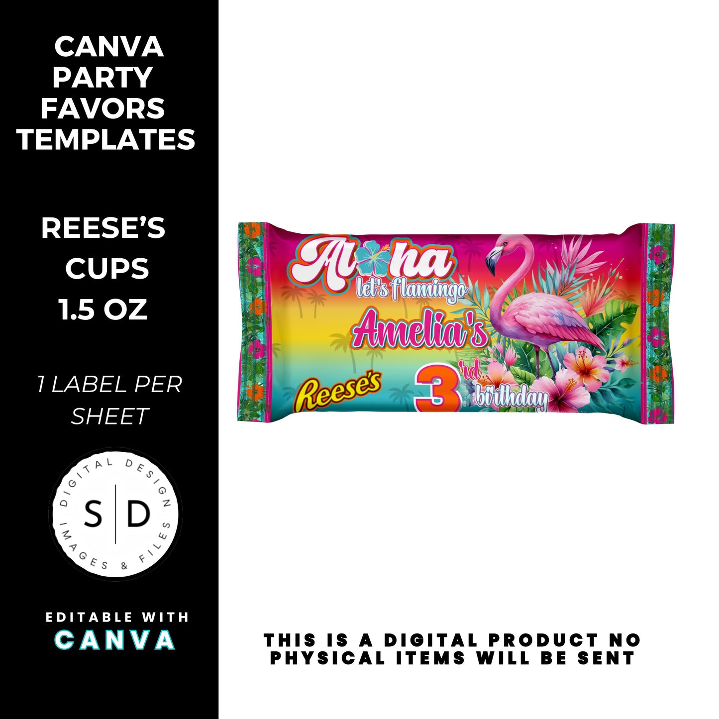 Aloha Let's Flamingo Birthday Party Favor Templates Bundle