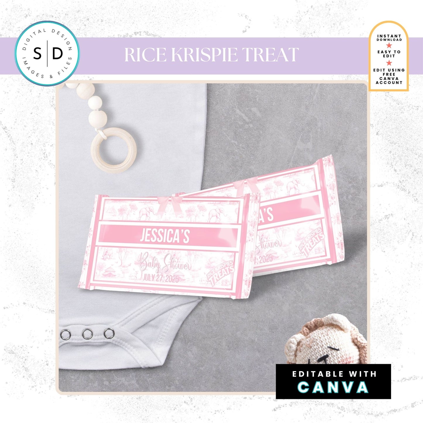🌸 Safari Toile de Jouy Baby Shower Bundle – Editable Canva Templates 🌸