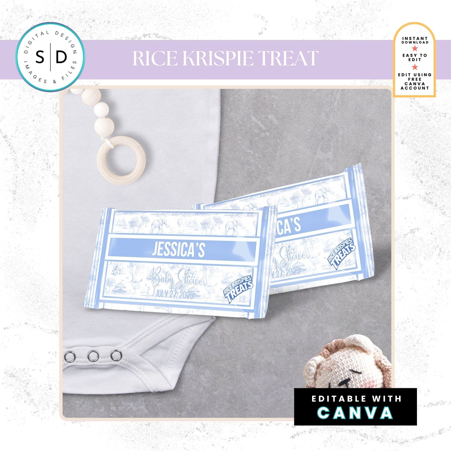 🦁 Safari Toile de Jouy Baby Shower Bundle – Dusty Blue Edition