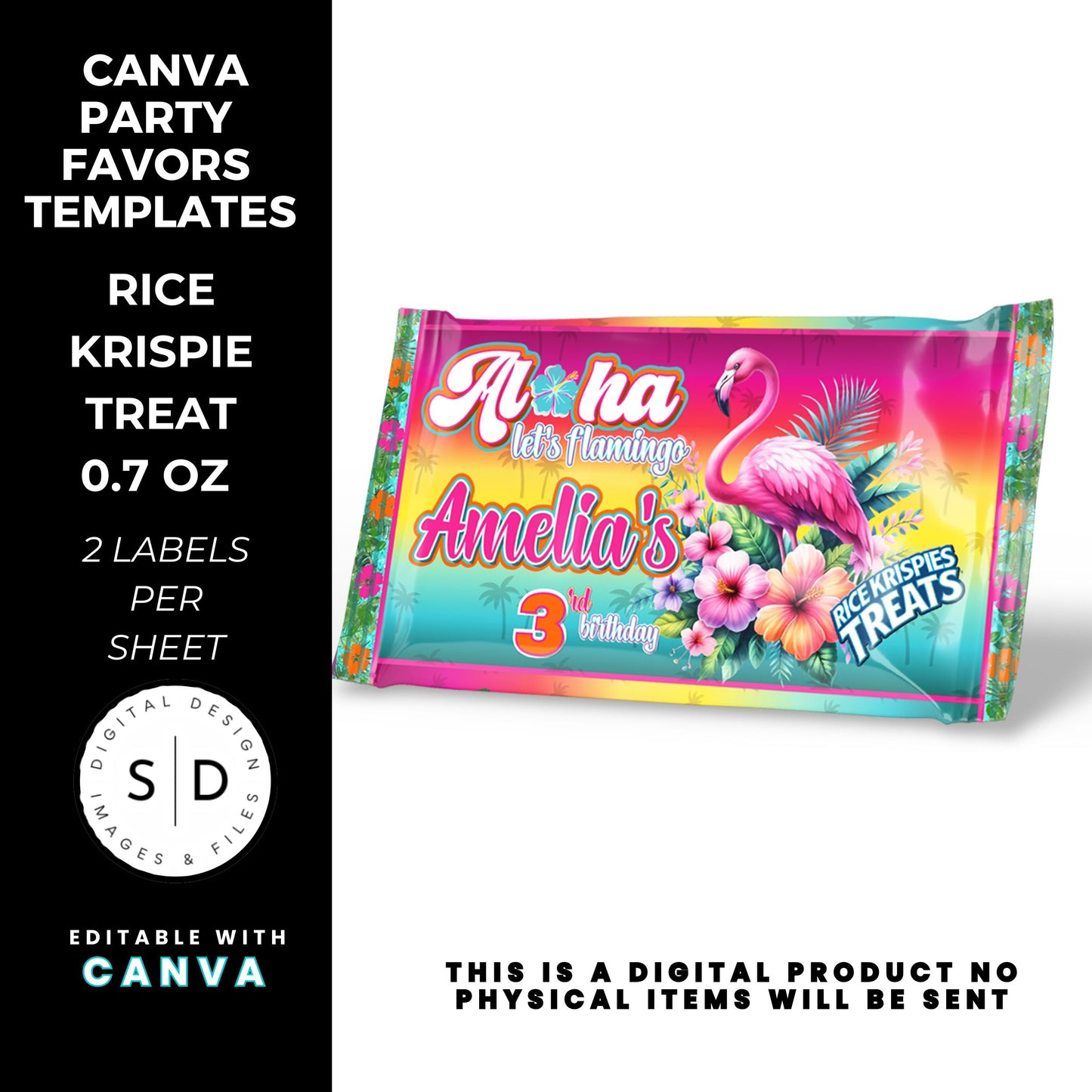 Aloha Let's Flamingo Birthday Party Favor Templates Bundle