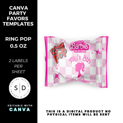 Let's Go Party Retro Barbie Birthday Party Favor Templates