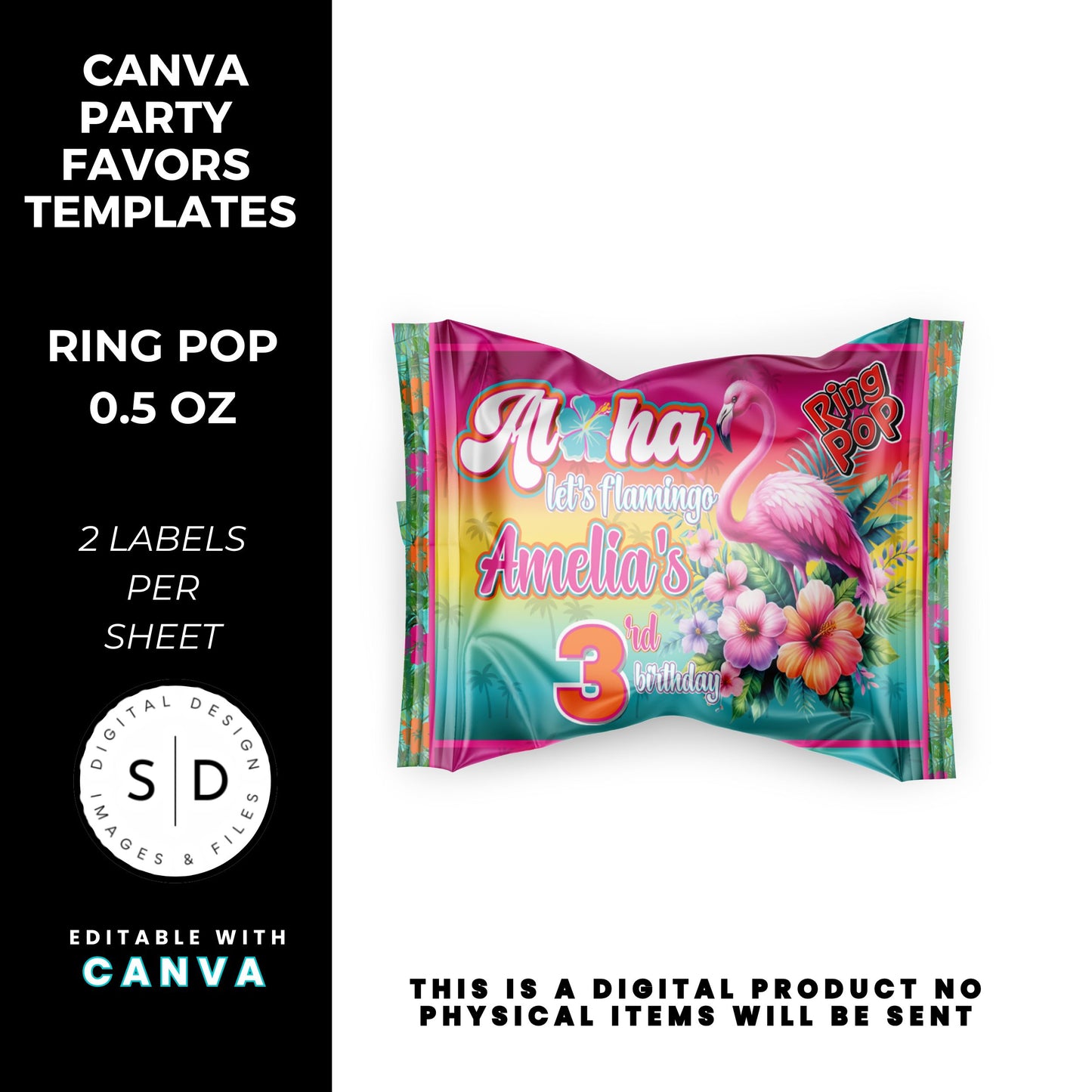 Aloha Let's Flamingo Birthday Party Favor Templates Bundle