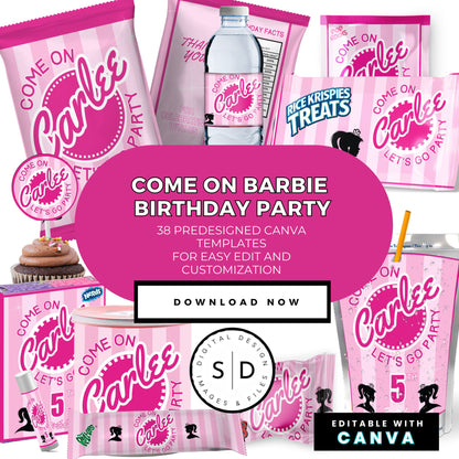 Come On Barbie Birthday Party Favor Templates