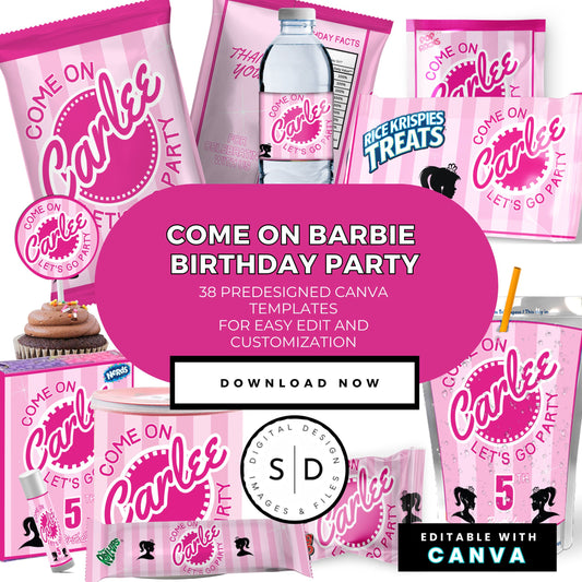 Come On Barbie Birthday Party Favor Templates