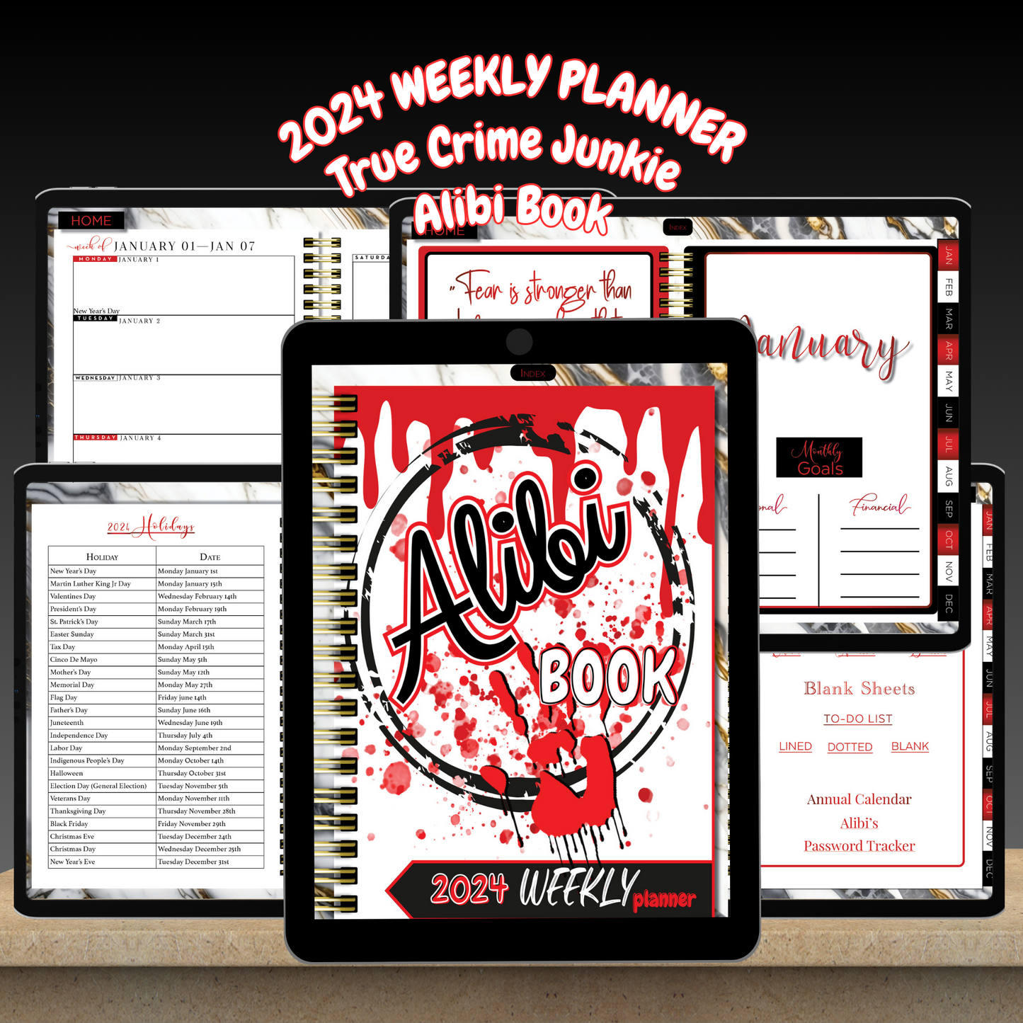 2024 Weekly Alibi Book True Crime Digital planner
