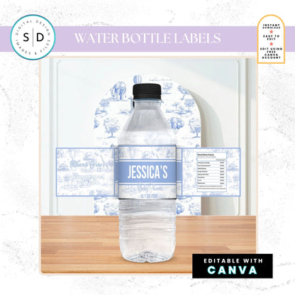🦁 Safari Toile de Jouy Baby Shower Bundle – Dusty Blue Edition