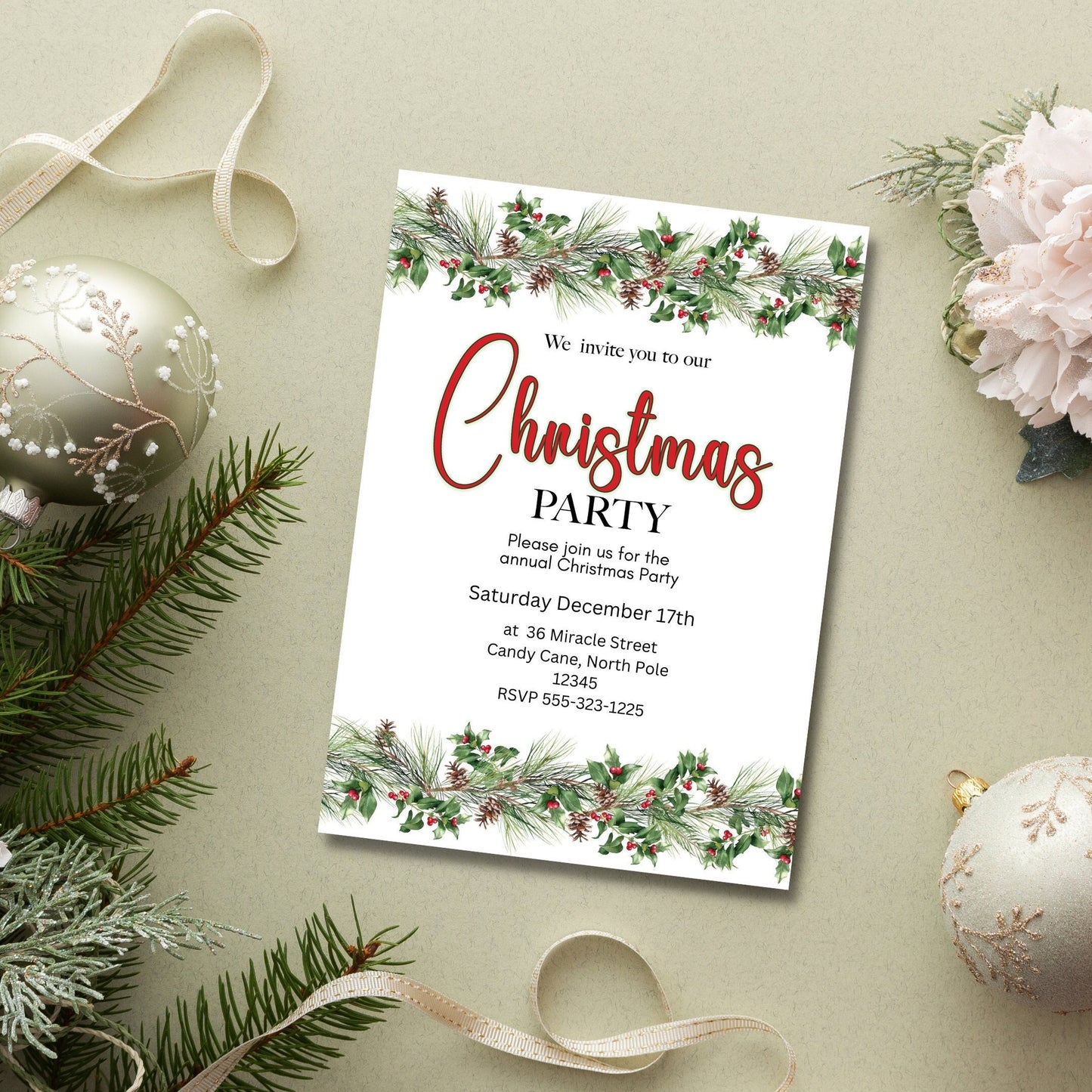 Christmas Watercolor Trim Party Invitation