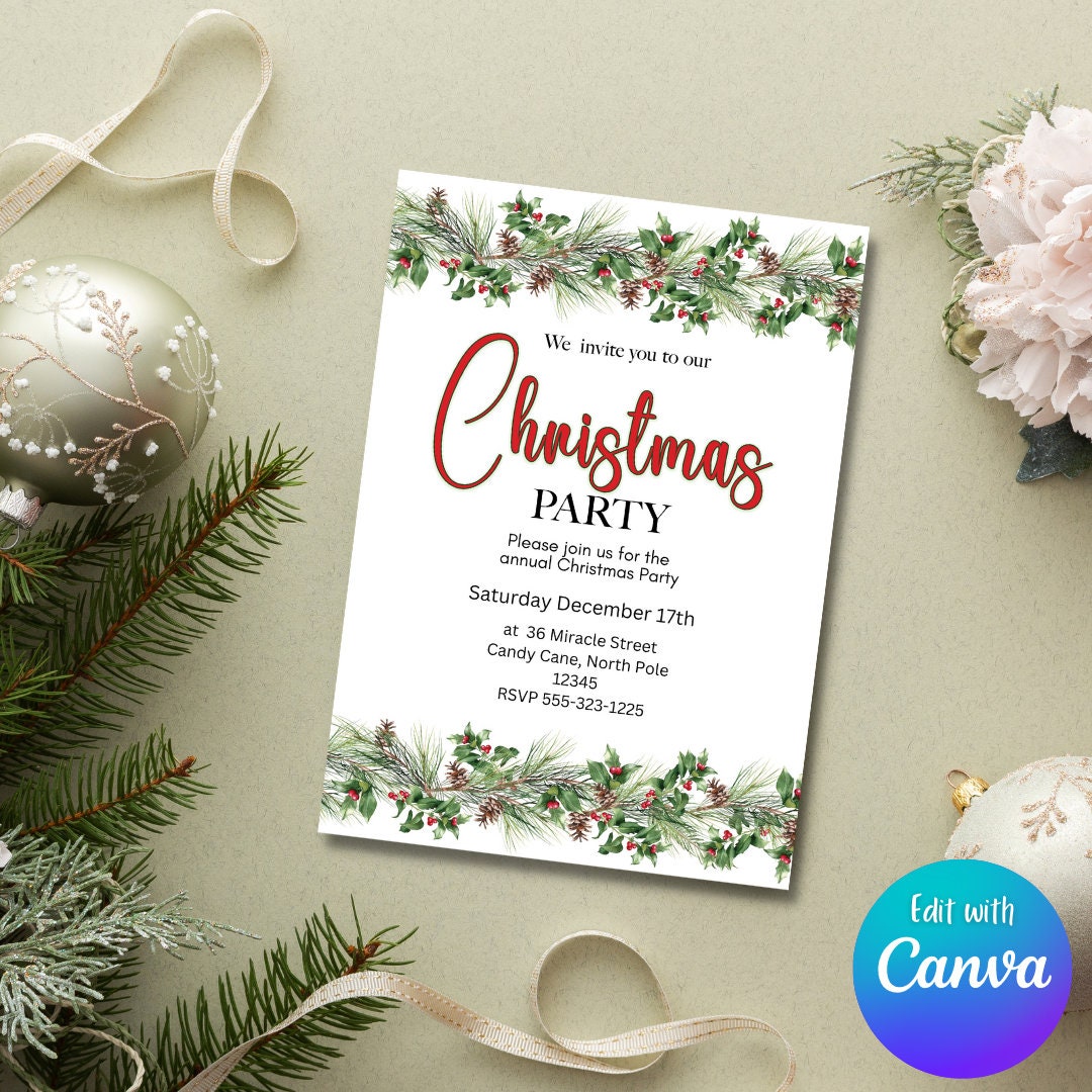 Christmas Watercolor Trim Party Invitation