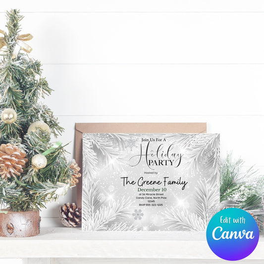 Magical White Silver Holiday/Christmas Party Invitation