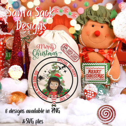 Santa Sack Elf Girl PNG