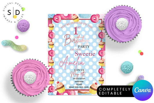 Cupcakes Donuts Sweetie Birthday Invitation