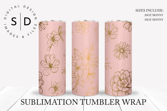 Pink Rose Gold floral Tumbler Wrap