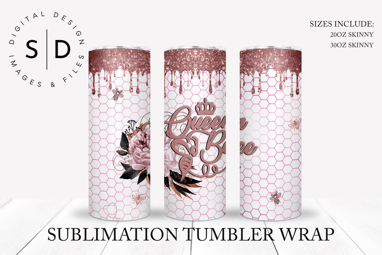 Queen Bee Pink & Rose Gold Hive Tumbler Wrap