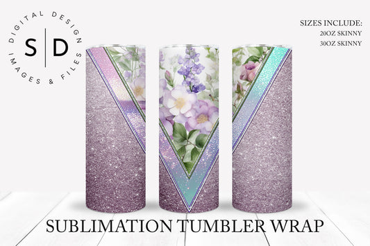 Lavender Floral Glitter Tumbler Wrap