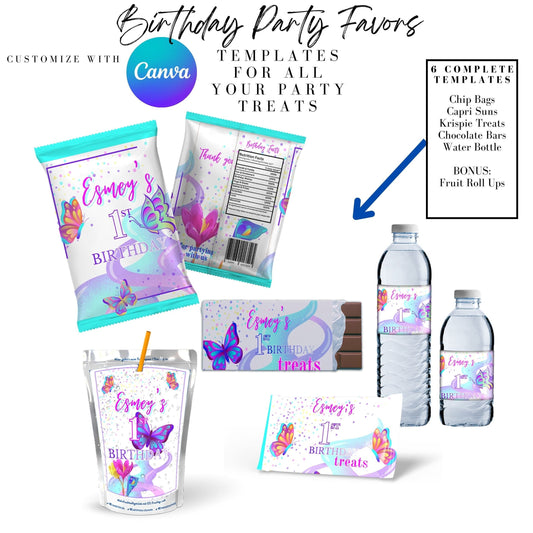 Butterfly Birthday Party Favor Templates Bundle
