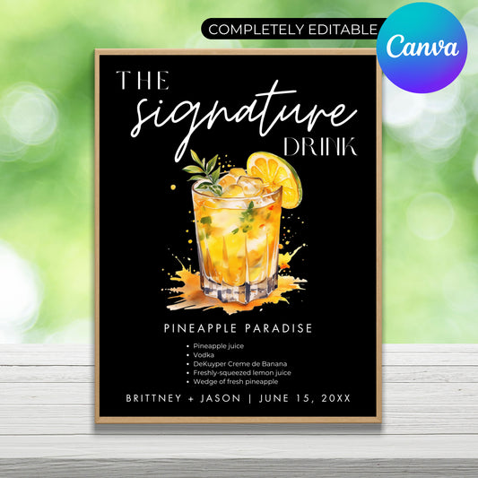 Minimalist Signature Drinks Sign Template