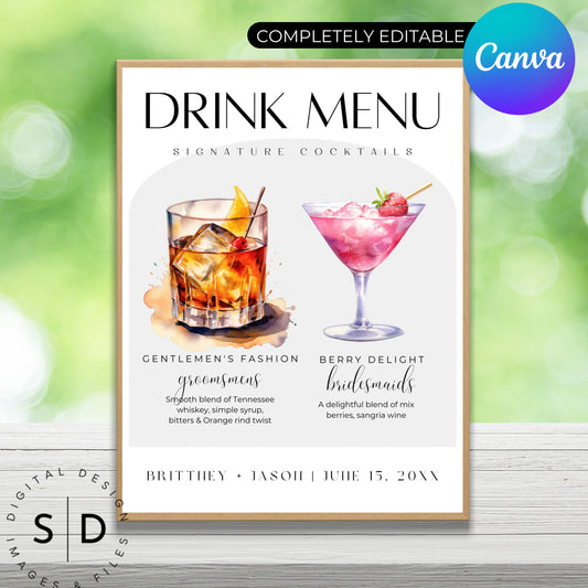 His & Her Signature Drinks Sign Template