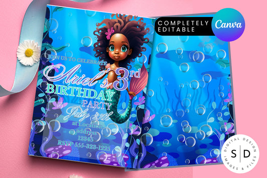 Mermaid Under The Sea Birthday Invitation