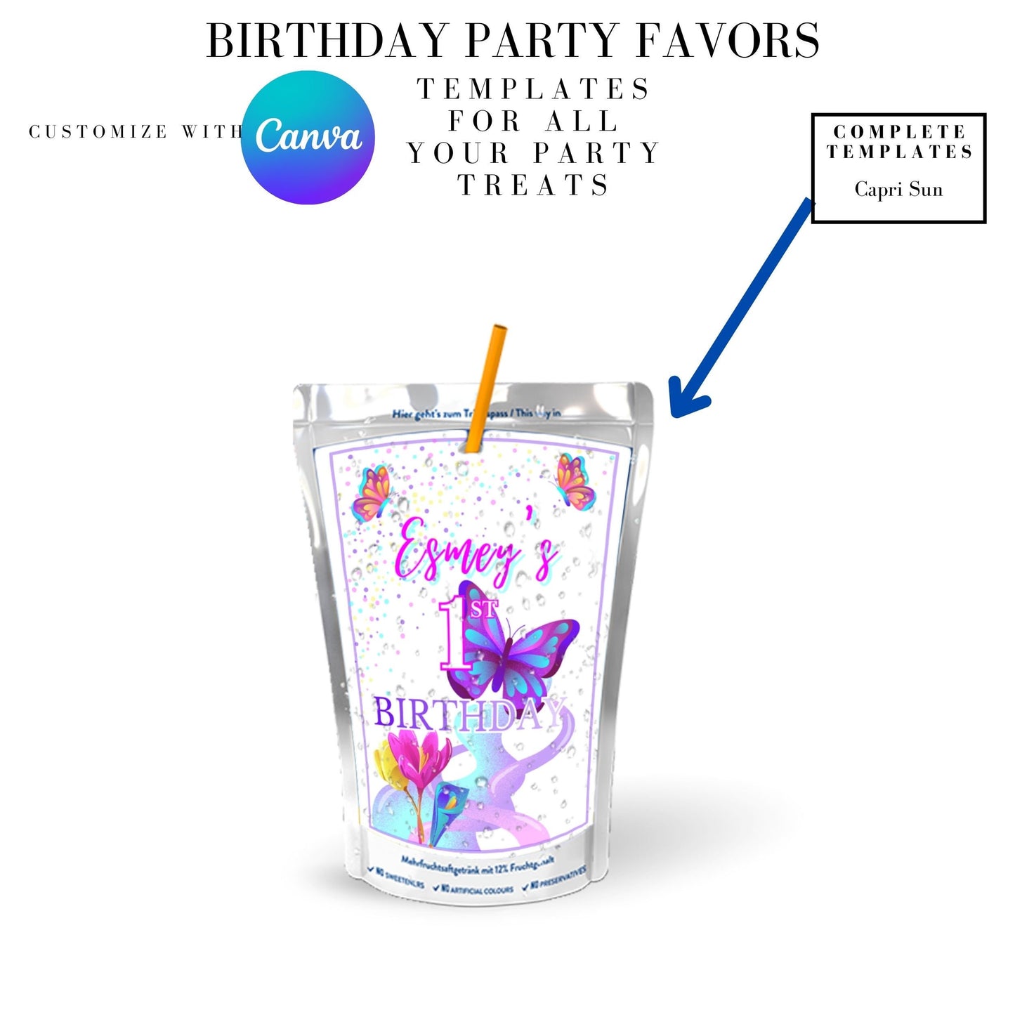 Butterfly Birthday Party Favor Templates Bundle