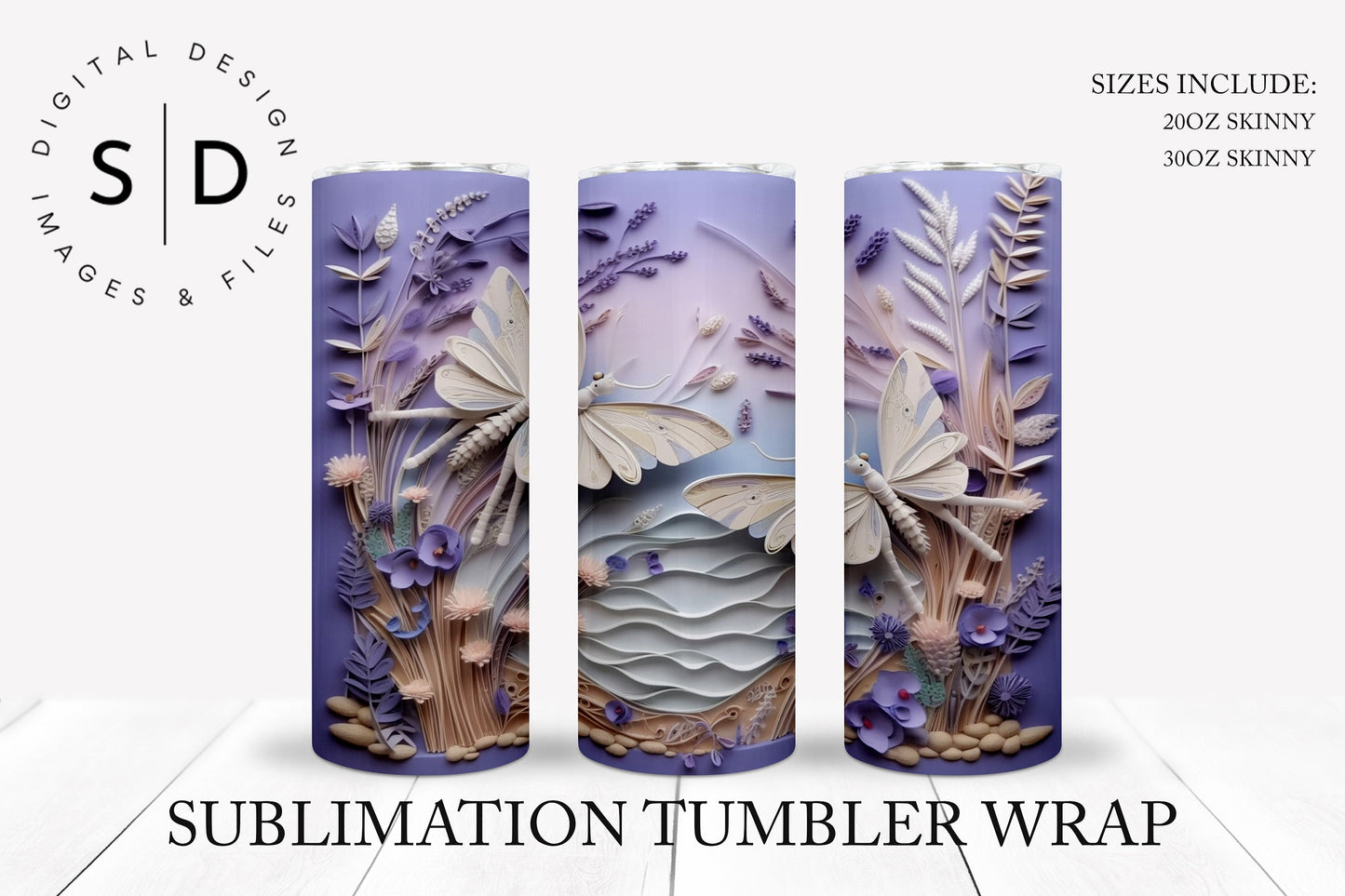 3D Purple Dragonflies Tumbler Wrap