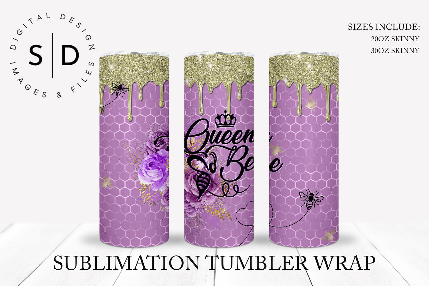 Queen Bee Lavender Purple & Gold Hive Tumbler Wrap